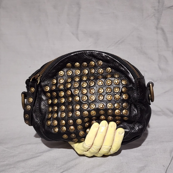 FRYE Black Circle-shaped Leather Studded Crossbody/Clutch/Wristlet - NWOT - Picture 7 of 7